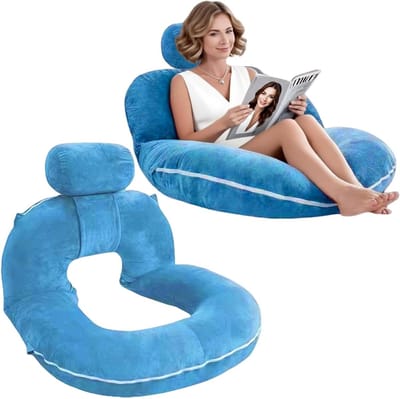 Leeskussen - Rugkussen Bankkussen - Lezen en Ontspannen - Uitklapbaar en Wasbare Hoes - Eén Maat - Blauw
