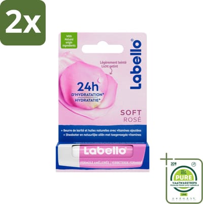 Labello – Lippenbalsem – Soft Rosé – Lippenbalsem – 24H Hydratatie - Voordeelverpakking - 2 stuks - Hydraatende lippenbalsem - Roze lippenbalsem