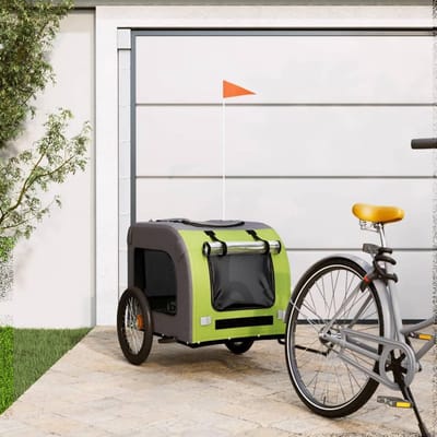 Fietsaanhanger Honden - Hondenkar - Comfortabel Reizen - Waterafstotend - 1 Zitplaats - Groen Grijs