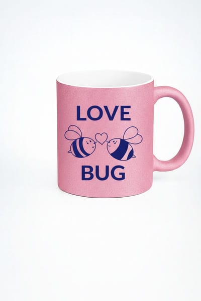 Roze Glitter Mok 'Love Bug' met Schattige Bijen - Liefdevol Cadeau
