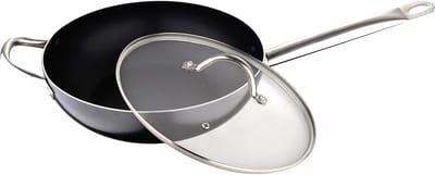 Wokpan Aluminium - Roerbakpan Wok - Gezond Koken - Geperst Aluminium - 28 x 8 cm - Zwart