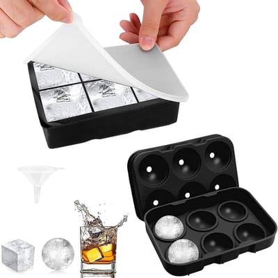 Thijox - 2 Stuks Siliconen Ijsblokjesvorm met Deksel, Grote IJsblokjesvorm, BPA-vrij, Voedselveilig voor Whisky, Cocktails, Wijn, Perfect voor Feest e