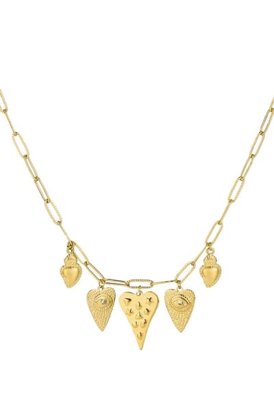 Bedelketting met hartjes en ogen | Ketting goud | Stainless steel ketting | Waterproof | Nikkelvrij | Cadeau | Sint | Kerst | Opvallende ketting