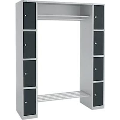 Lockerkast - B 1735 x D 500 x H 1950 mm - 2 x 4 vakken - met hoedenplank en kledingstang - schoenrek - blank alu en antraciet - ons merk Schäfer Shop