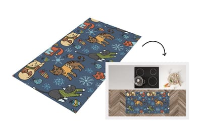 Keukenloper - Loper keuken - Kat - Dieren - Kerst - Patroon - 120x60 cm - Keukenloper vinyl