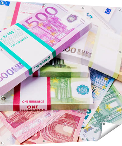 Gards Tuinposter Euro Geld Briefjes - Stapels - 120x120 cm - Tuindoek - Tuindecoratie - Wanddecoratie buiten - Tuinschilderij