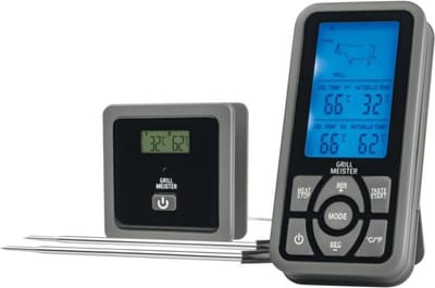 GRILLMEISTER® Draadloze BBQ thermometer - 0-300 °C - Voor het nauwkeurig bereiden van vlees en burgers - Met 8 vooraf ingestelde kookprogramma's en 5 instelbare kookniveaus