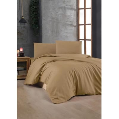 Parure de lit - 1 housse de couette 220 x 240 cm + 2 taies d'oreiller 60 x 60 cm - 100% coton renforcé - Marron