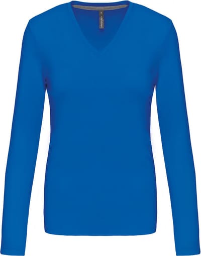 Kariban Dames t-shirt V-hals lange mouwen K382 - Light Royal Blue - 3XL
