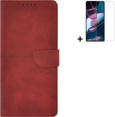 Geschikt voor Motorola Moto G54 Hoesje - Bookcase - Moto G54 Hoesje - Pu Leder Wallet Book Case Rood Cover + Screenprotector
