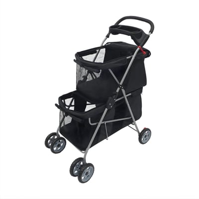 Hondenwandelwagen - Kinderwagen - Hondenbuggy - Voor kleine en middelgrote honden en katten - Dubbeldek - Opvouwbaar - Zwart