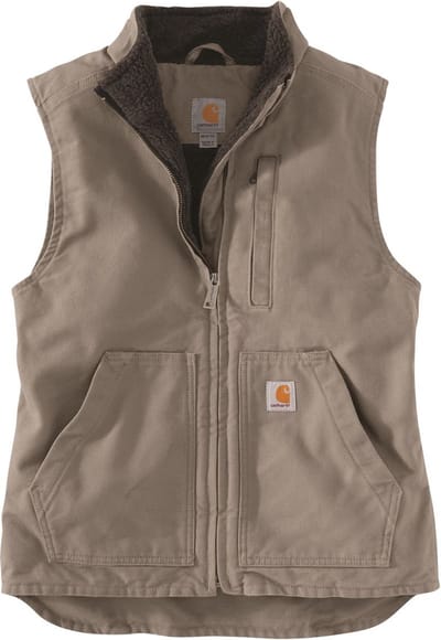 Carhartt Damesvest met sherpa-voering en hoge kraag, taupe-grijs