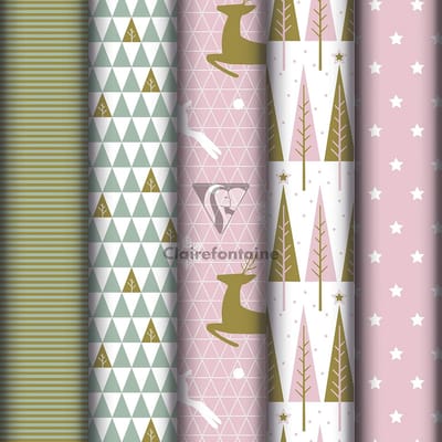 Cadeaupapier 10 rollen 5 m x 0,70 m - 80 g - Kerstmis motief roos goud