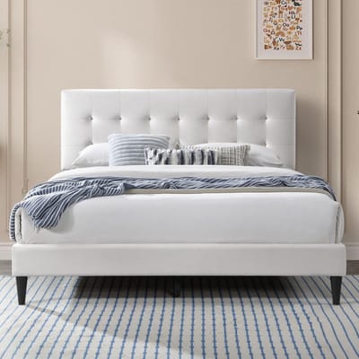 Gestoffeerd Bed - Tweepersoonsbed Bedframe - Slaapkamer Inrichten - Comfortabel Hoofdeinde - 140x200 cm - Beige