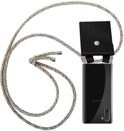 Cadorabo Hoesje geschikt voor Samsung Galaxy NOTE 10 in REGENBOOG - Silicone Mobiele telefoon ketting beschermhoes met zilveren ringen, koordriem en afneembaar etui