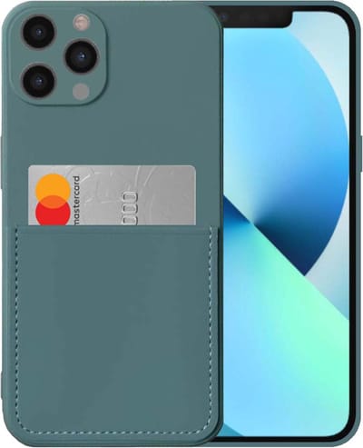 Smartphonica iPhone 13 Pro siliconen hoesje met pashouder en zachte binnenkant - Donkergroen geschikt voor iPhone 13 Pro
