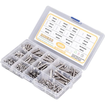 300 stuks roestvrij staal M4 M5 DIN933 schroef zeskantbouten DIN934 moer DIN125 sluitring voor reparatie