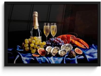 Poster in lijst - Fotolijst 60x40 cm - Posters - Champagne - Luxe - Oesters - Posterlijst zwart - Decoratie - Wanddecoratie woonkamer - Muurdecoratie slaapkamer