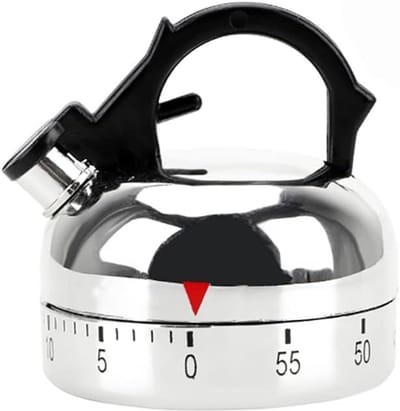 Timer - Mechanische timer - 7,2 x 7,2 x 5,5 cm - Handmatig - Waterkokervorm - Keukentimer - Aftelklok voor koken, studeren, sportschool - Zwart