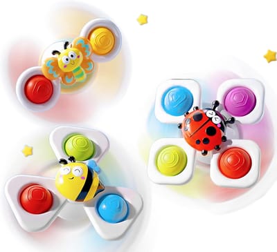 3 Stuks Insect Zuignap Spinner Speelgoed voor Baby - Bij Lieveheersbeestje Vlinder Zintuiglijk Fidget Speelgoed - Montessori Pop It Siliconen Bijtspeelgoed - Peuter Bad Eetstoel Raam Reisspeelgoed 1-3 Jaar