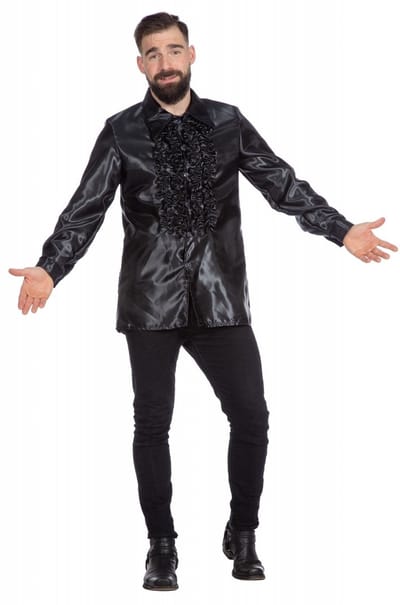 Ruchesblouse satijn zwart Kevin - Maat 52