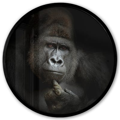Poster in lijst Rond - Fotolijst 40x40 cm - Posters - Gorilla - Aap - Dieren - Zwart wit - Ronde posterlijst zwart - Decoratie - Wanddecoratie woonkamer - Muurdecoratie slaapkamer