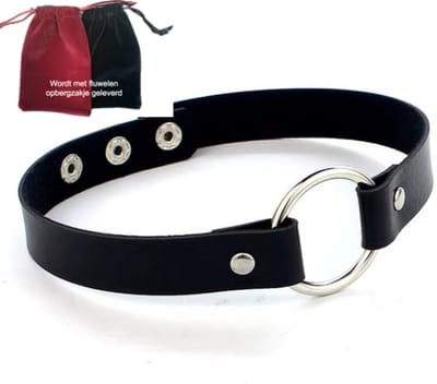 Choker met ring – Gothic PU-leer Halsketting – Verstelbaar – Geschikt voor 40 cm hals