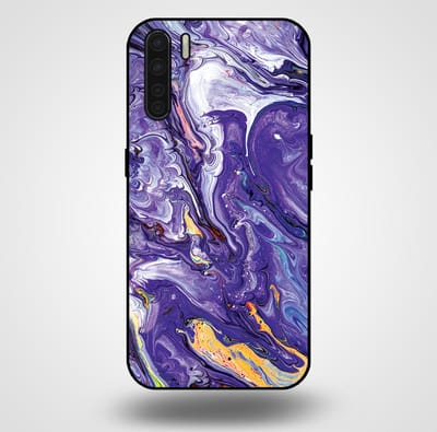 Smartphonica Telefoonhoesje voor OPPO A91 met marmer opdruk - TPU backcover case marble design - Goud Paars geschikt voor Oppo A91