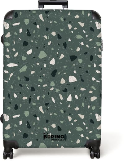 NoBoringSuitcases.com® - Koffer groot - Reiskoffer lichtgewicht - Terrazzo patroon veelkleurig groen - Rolkoffer met 4 wielen - Grote trolley XL - 98 liter bagage
