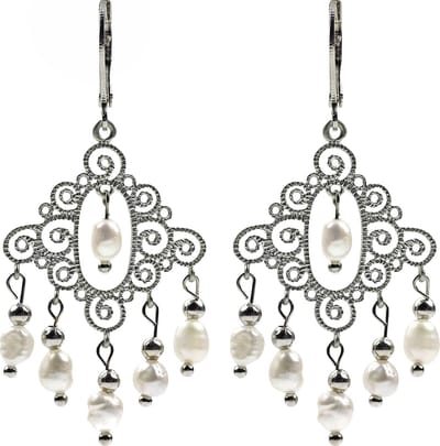 Zoetwater parel oorbellen Vaïsha - oorhanger - echte parels - edelstaal - wit - luxe sieraden zakje - parel oorbellen dames