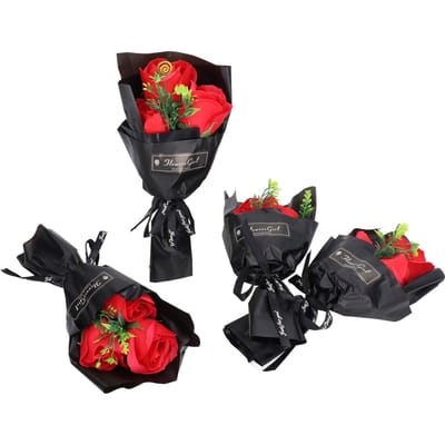 4 Pièces Rose Fleur de Savon Exquise Romantique Saint-Valentin Bouquet de Roses Savon Décoration de Bureau Cadeau de Fête black