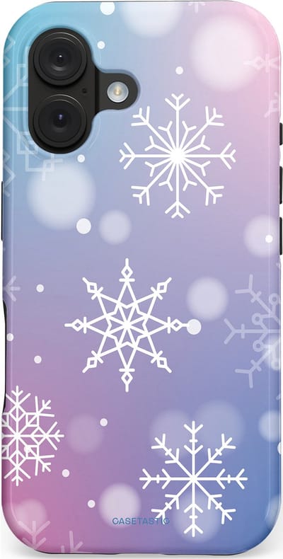 Casetastic hoesje geschikt voor Apple iPhone 16 - MagSafe - Dubbellaagse bescherming - Snowy Winter Gloed - Fashion Case - Lila Lichtgrijs Lichtblauw Lichtroze
