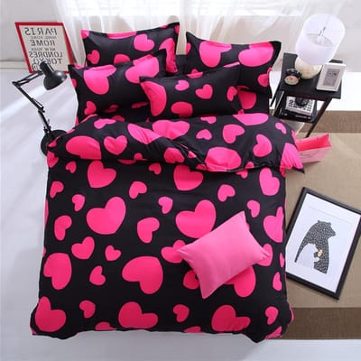 Hearts Dekbedovertrek Set 135x200 voor Meisjes in Fuchsia en Zwart - Superzacht Microfiber 2-Delig met Rits en Kussensloop 50x75cm