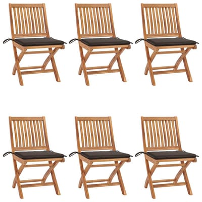 vidaXL - Klapstoelen - met - kussens, - 6 - stuks, - massief - teakhout