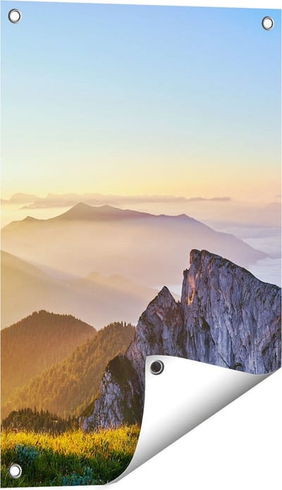 Gards Tuinposter Zonsopkomst in de Bergen in de Alpen - 40x60 cm - Tuindoek - Tuindecoratie - Wanddecoratie buiten - Tuinschilderij
