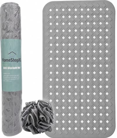 HSXL - Antislipmat - 88x40CM - Incl. Netspons - Antislip Douchemat / Badmat Grijs met Zuignappen – Mat voor in bad – Anti Slip Douche Cabine Mat – Mat voor in de Badkamer - Badkamer accessoires