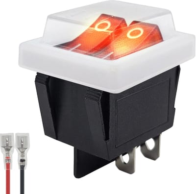 ProRide Dubbele Wipschakelaar ON-OFF KCD6-202 - met Wit kapje en Aansluitkabel - 2 Polig - 250V/16A - 30x22mm - Rood met lampje