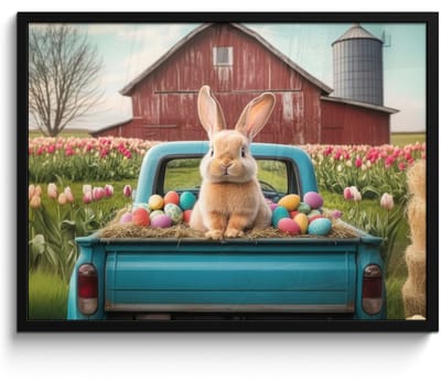 Poster in lijst - Fotolijst 70x50 cm - Posters - Konijn - Boerderij - Eieren - Posterlijst zwart - Decoratie - Wanddecoratie woonkamer - Muurdecoratie slaapkamer
