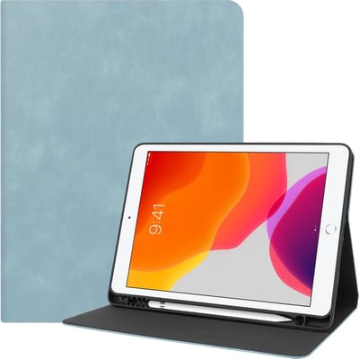 Hoesje - Geschikt voor Apple iPad 7 (2019) - 10.2 inch - 7e Generatie - Luxe Bookcase - Hard Cover Case Hoes - Met Uitsparing Geschikt voor Apple Pencil - Hardcover Book - Tablethoes - Lichtblauw
