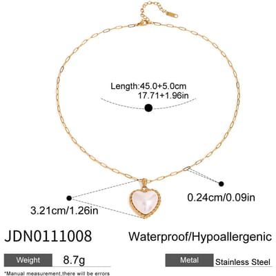 Youthway Délicat Rétro Acier Inoxydable Plaqué Or Texture Cœur d'Amour Perle d'Imitation Pendentif Collier Bijoux pour Femmes Fête beige