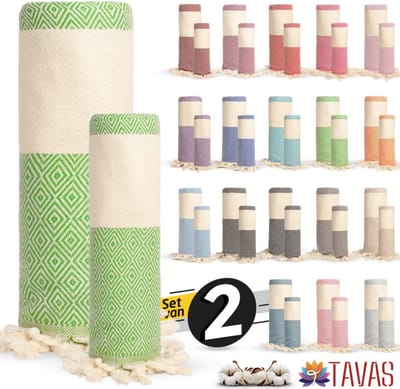 Rome Set van 2 | Hamamdoek 100x180 cm en Handdoek 50x90 cm 100% Katoen Spa Backpack Sauna Strandlaken Pistache Groen