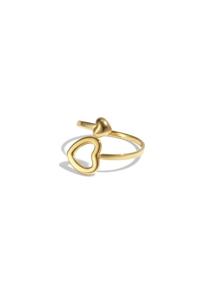 Ring met open en dicht hart - goud - RVS - stainless steel - one size - rings - ring