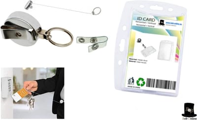 Bob Online™ - 1 Setje - 1 Stuk – Uittrekbare Sleutelhanger Metaal / ID JoJo in- 1 + 1 Stuk ID Badgehouder – Telescopische Sleutelhanger – ID YoYo – Metal Alloy Retractable Key Chain & ID JoJo in- 1 – Intrekbare Sleutelhanger/ID Jo Jo + ID Badgehouder