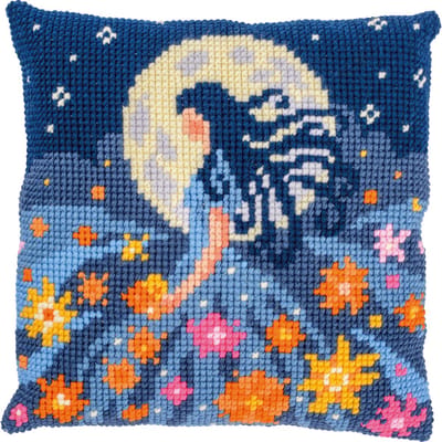 Vervaco - Kruissteekkussen kit - Meisje met de maan - PN-0212136 - Borduren - Borduurpakket - Borduurpakket volwassenen - Borduurpakket kind