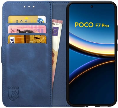Rosso Element Geschikt voor Xiaomi Poco F7 Pro | Wallet Book Case | Portemonnee Hoesje | 3 Pasjes | Magneetsluiting | Stand Functie | Blauw