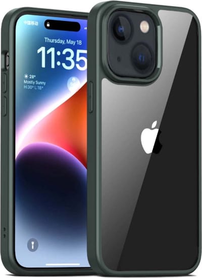 Smartphonica Telefoonhoesje voor iPhone 13 met doorzichtige achterkant TPU hardcase - Donkergroen geschikt voor iPhone 13