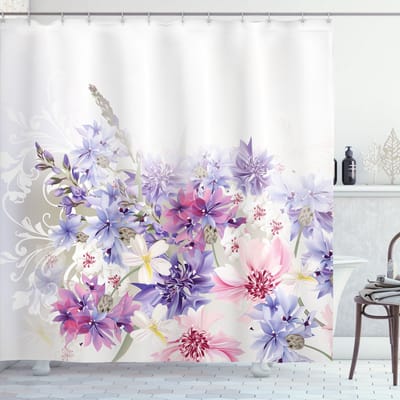 New Bed, Lavendel Roze Paarse Bloemen Douchegordijn Badkamer Decor Set met Haakjes, 175 cm B 220 cm L