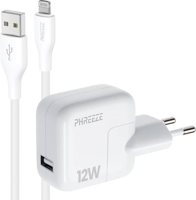 Phreeze usb power adapter 12w geschikt voor iPhone en iPad met usb A naar Lightning kabel - 12 W usb oplader