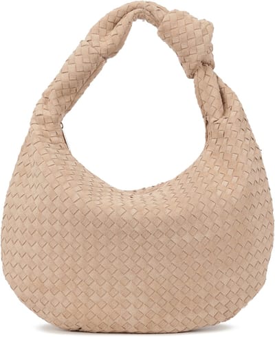 Kunst suede handtas Abby - gevlochten - Beige