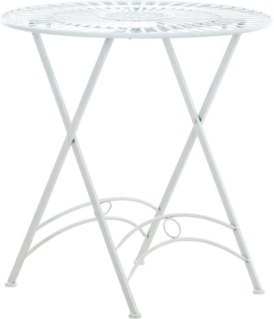 Ronde Inklapbare Tuintafel met Antiek Patina Ø71 cm - Wit Metalen Balkontafel